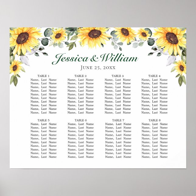 Sunflowers Eucalyptus 8 Tables SEATING CHART (Front)