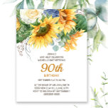 Sunflowers Eucalyptus 90th Birthday Postcard<br><div class="desc">Beautiful yellow sunflowers and green leaves 90th birthday party invitation for women.  You can customise the text on this card for a birthday party for any age you are celebrating.</div>