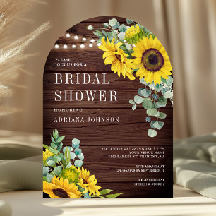 Sunflowers Eucalyptus Barn Wood Arch Bridal Shower Invitation