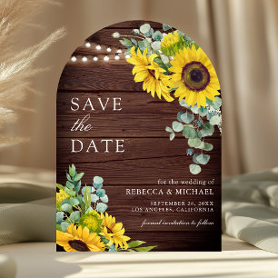 Sunflowers Eucalyptus Barn Wood Arch Photo Wedding Save The Date