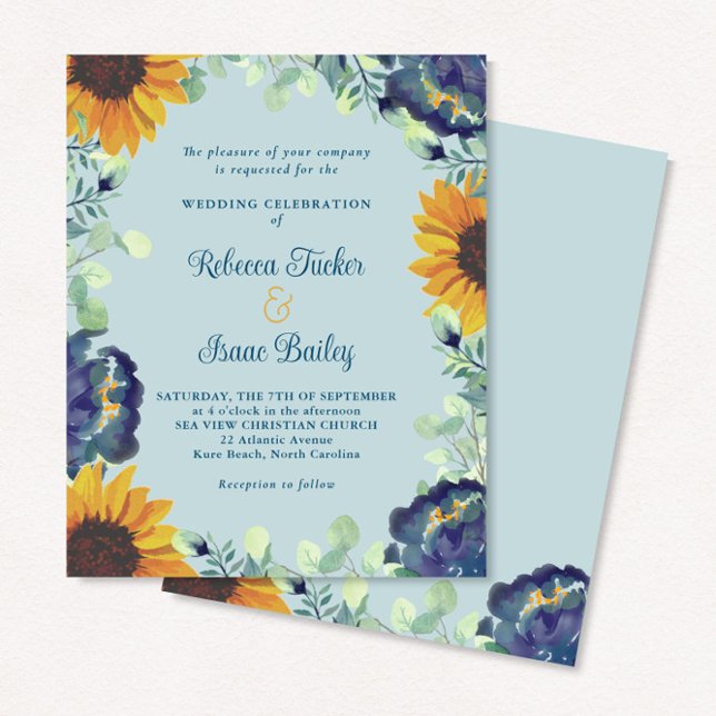 Sunflowers Eucalyptus Blue Floral Wedding Invite (Creator Uploaded)