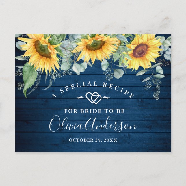 Sunflowers Eucalyptus Bridal Shower Recipe Card (Front)