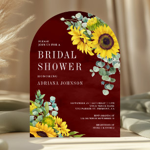 Sunflowers Eucalyptus Burgundy Arch Bridal Shower Invitation