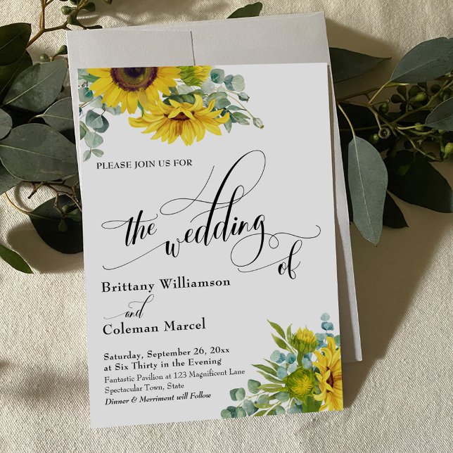 Sunflowers Eucalyptus Calligraphy The Wedding Of Invitation (Creator Uploaded)
