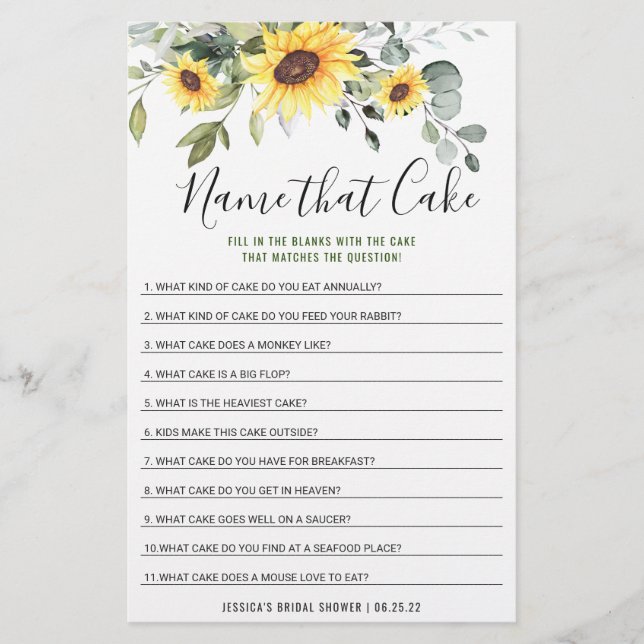 Sunflowers Eucalyptus Double-Sided Bridal Game (Front)