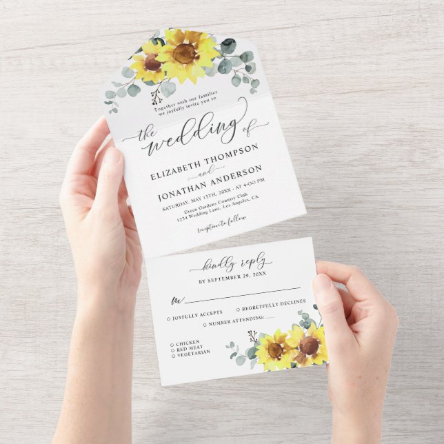 Sunflowers Eucalyptus Elegant Floral Wedding RSVP  All In One Invitation (Tearaway)
