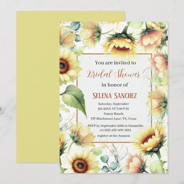 Sunflowers Eucalyptus Floral Bride Bridal Shower  Invitation (Front/Back)