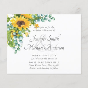 Sunflowers Eucalyptus Floral Leaf Wedding Invites