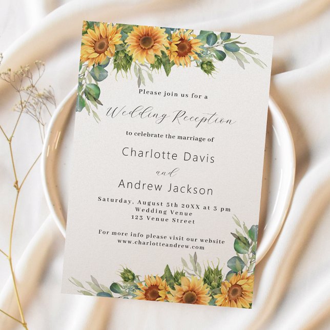 Sunflowers eucalyptus floral wedding reception invitation (Creator Uploaded)