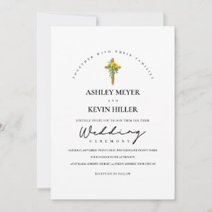 Sunflowers & Eucalyptus Foliage Wood Wedding Invitation
