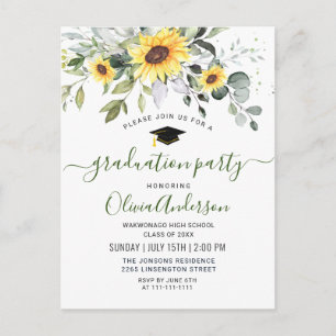 Sunflowers Eucalyptus Graduation Party Invitation Postcard