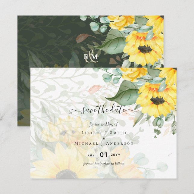 Sunflowers Eucalyptus Greenery Boho Wedding Postcard (Front/Back)