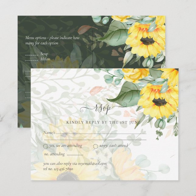 Sunflowers Eucalyptus Greenery Boho Wedding Postcard (Front/Back)