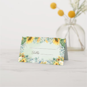 Sunflowers Eucalyptus Leaves Wedding Reception Place Card