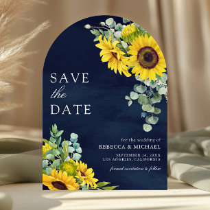 Sunflowers Eucalyptus Navy Blue Arch Photo Wedding Save The Date