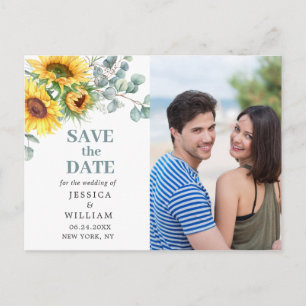 Sunflowers Eucalyptus PHOTO Wedding Save the Date Postcard