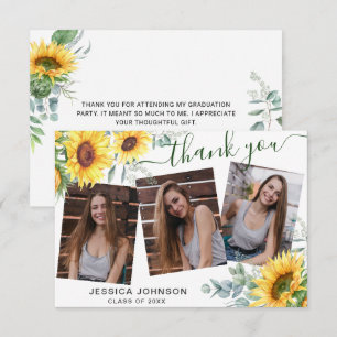 Sunflowers Eucalyptus Rustic 3 PHOTO Graduation Thank You Card