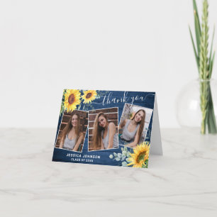 Sunflowers Eucalyptus Rustic 3 PHOTO Graduation Thank You Card