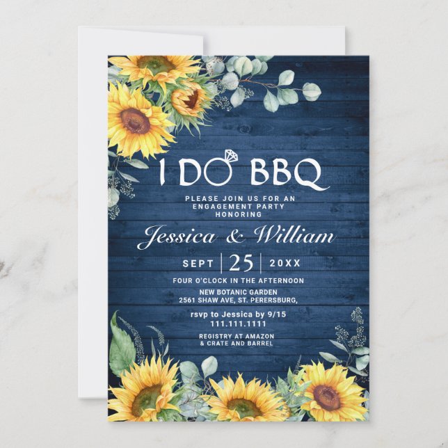 Sunflowers Eucalyptus Rustic Engagement Party Invitation (Front)