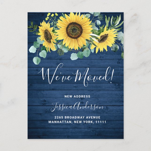 Sunflowers Eucalyptus Rustic Moving Announcement Postcard (Front)
