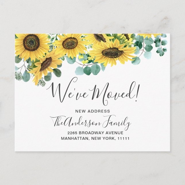 Sunflowers Eucalyptus Rustic Moving Announcement Postcard (Front)