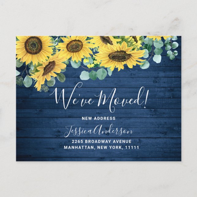 Sunflowers Eucalyptus Rustic Moving Announcement Postcard (Front)