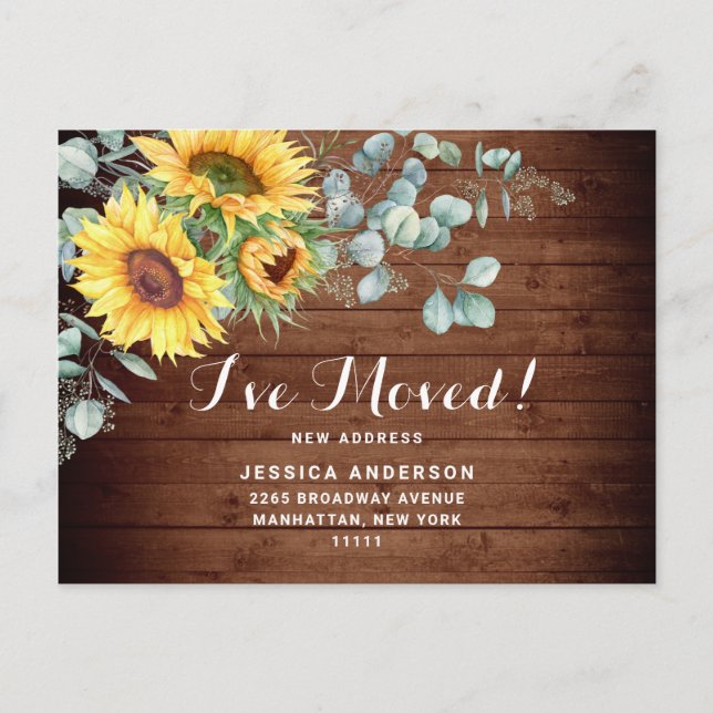 Sunflowers Eucalyptus Rustic Moving Announcement Postcard (Front)