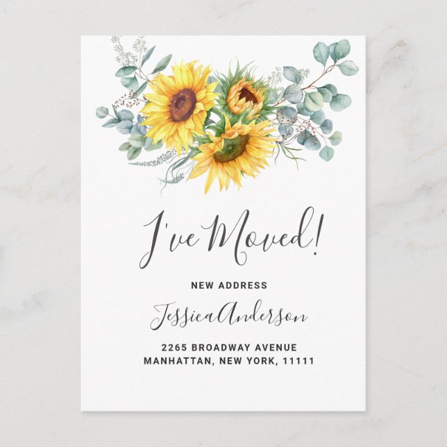 Sunflowers Eucalyptus Rustic Moving Announcement Postcard (Front)