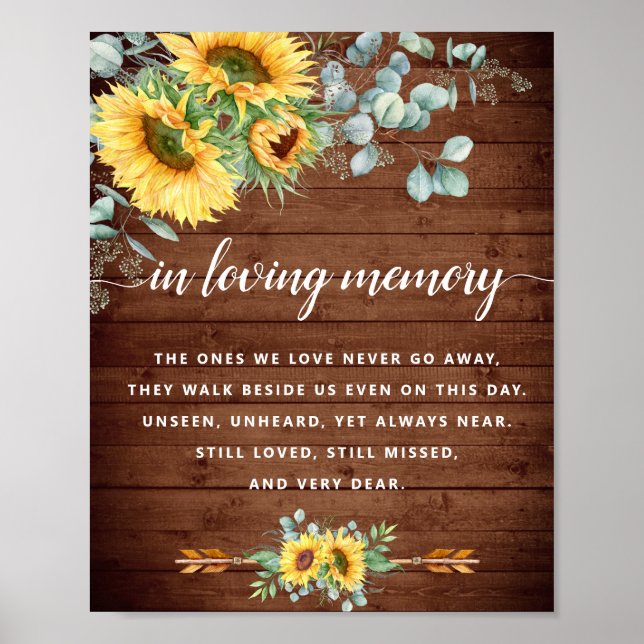 Sunflowers Eucalyptus Rustic Wedding Memorial Sign (Front)
