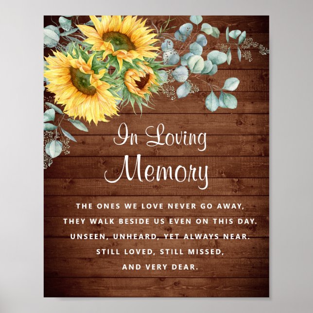 Sunflowers Eucalyptus Rustic Wedding Memorial Sign (Front)