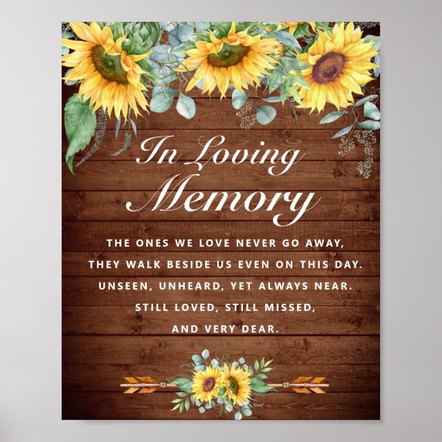 Sunflowers Eucalyptus Rustic Wedding Memorial Sign (Front)