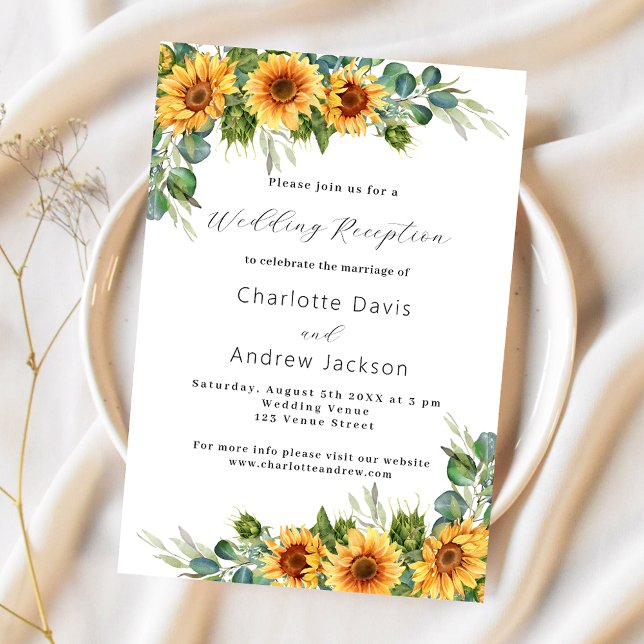 Sunflowers eucalyptus rustic wedding reception invitation (Creator Uploaded)