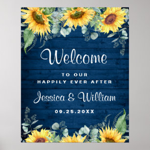 Sunflowers Eucalyptus Rustic Wedding Welcome Sign