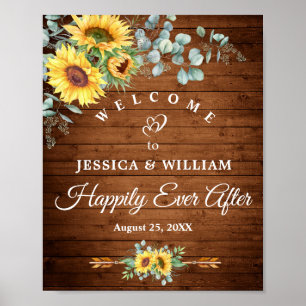 Sunflowers Eucalyptus Rustic Wedding Welcome Sign