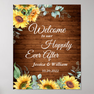 Sunflowers Eucalyptus Rustic Wedding Welcome Sign