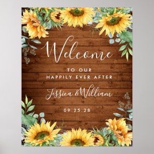Sunflowers Eucalyptus Rustic Wedding Welcome Sign