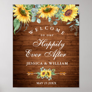 Sunflowers Eucalyptus Rustic Wedding Welcome Sign