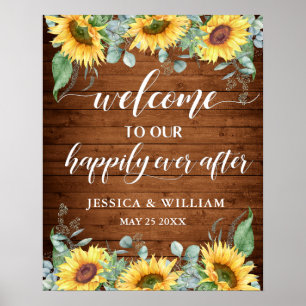 Sunflowers Eucalyptus Rustic Wedding Welcome Sign