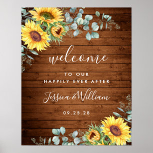 Sunflowers Eucalyptus Rustic Wedding Welcome Sign