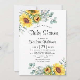 Sunflowers Eucalyptus Watercolor Baby Shower Invitation