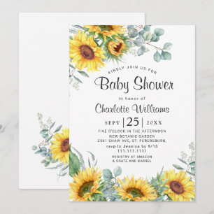 Sunflowers Eucalyptus Watercolor Baby Shower Invitation