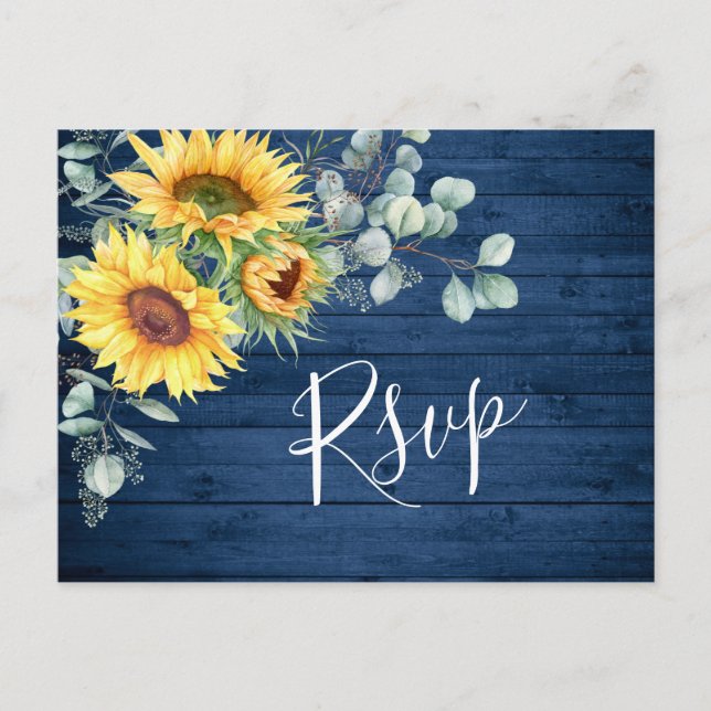 Sunflowers Eucalyptus Watercolor Boho Wedding RSVP Postcard (Front)