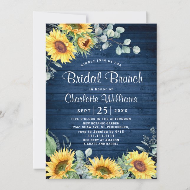 Sunflowers Eucalyptus Watercolor Bridal Brunch Invitation (Front)