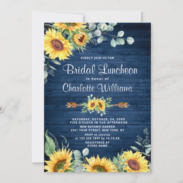 Sunflowers Eucalyptus Watercolor Bridal Luncheon Invitation (Front)