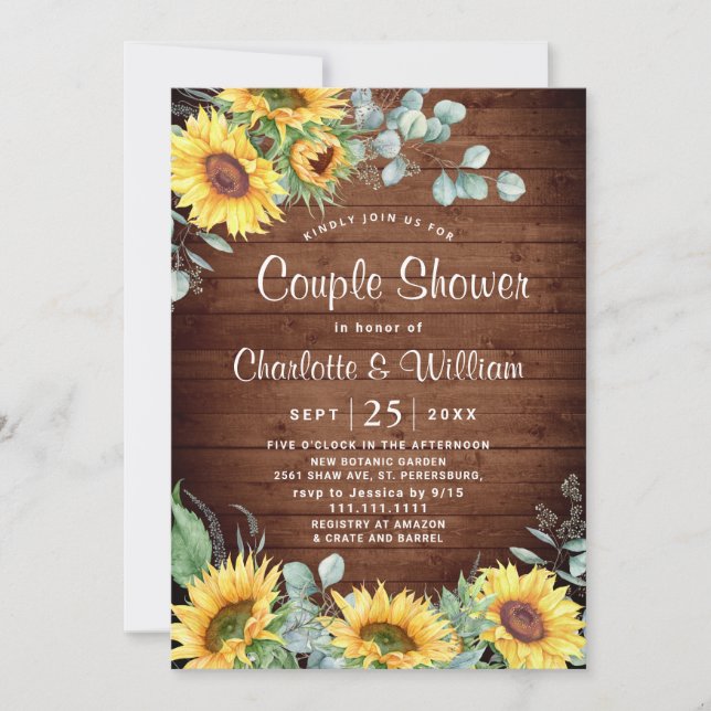 Sunflowers Eucalyptus Watercolor Couple Shower Invitation (Front)