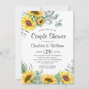 Sunflowers Eucalyptus Watercolor Couple Shower Invitation