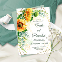 Sunflowers, eucalyptus watercolor rustic wedding