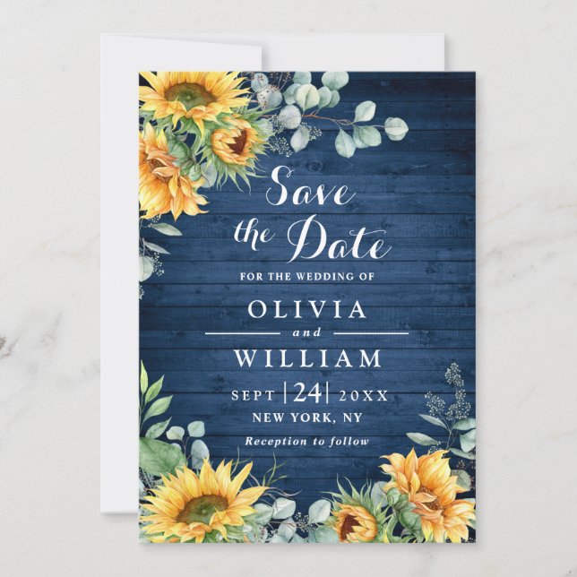 Sunflowers Eucalyptus Watercolor Rustic Wedding Save The Date (Front)