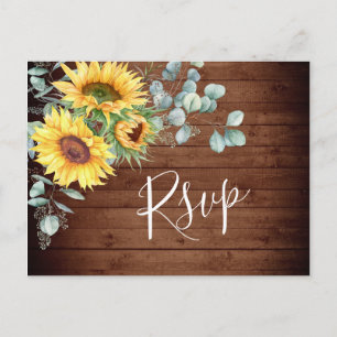Sunflowers Eucalyptus Watercolor Wedding RSVP Postcard