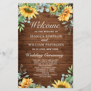 Sunflowers Eucalyptus Wedding Ceremony Program